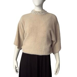 Alfani Womens Faux Fur Embellished Mock Turtleneck Sweater Tan M/cocoa butter